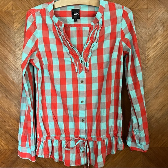 /Twik/ Long Sleeve Plaid Cotton Shirt by Simons (S) - Picture 1 of 4
